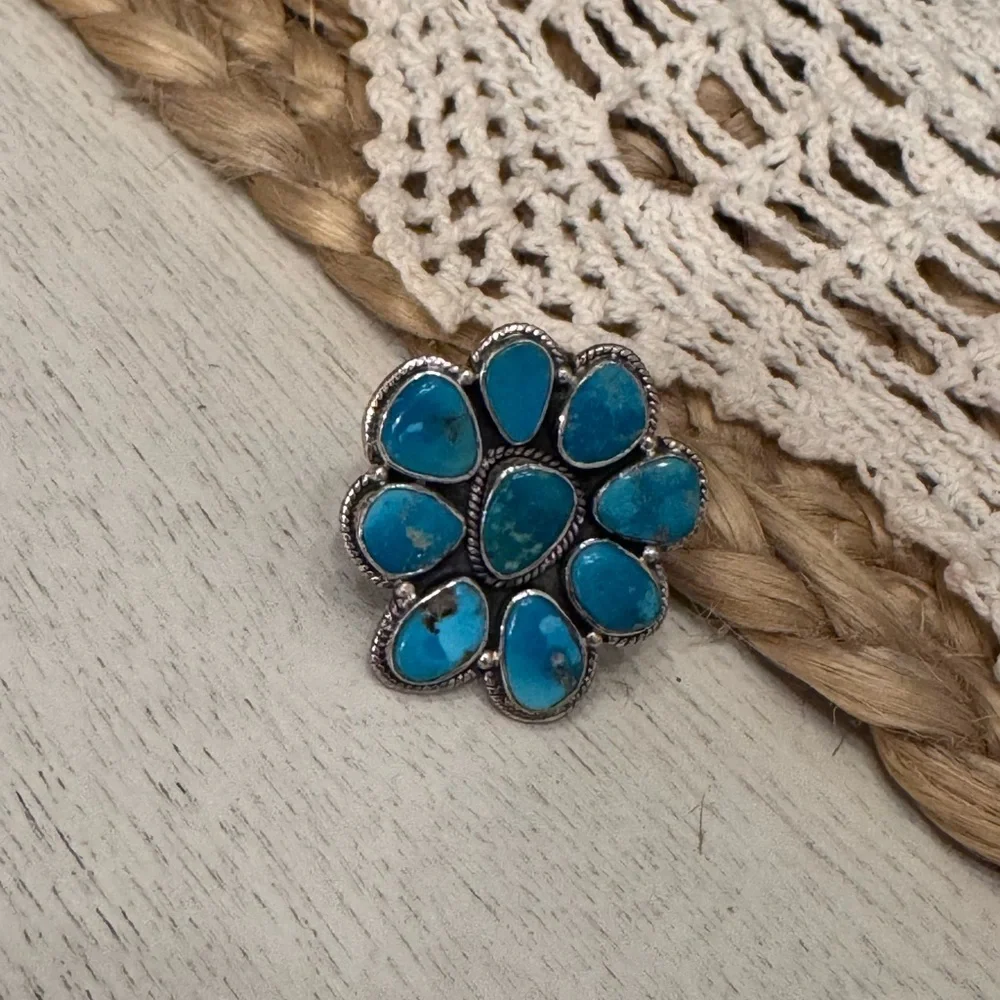 TURQUOISE/SILVER CLUSTER RING - Picture 6 of 12